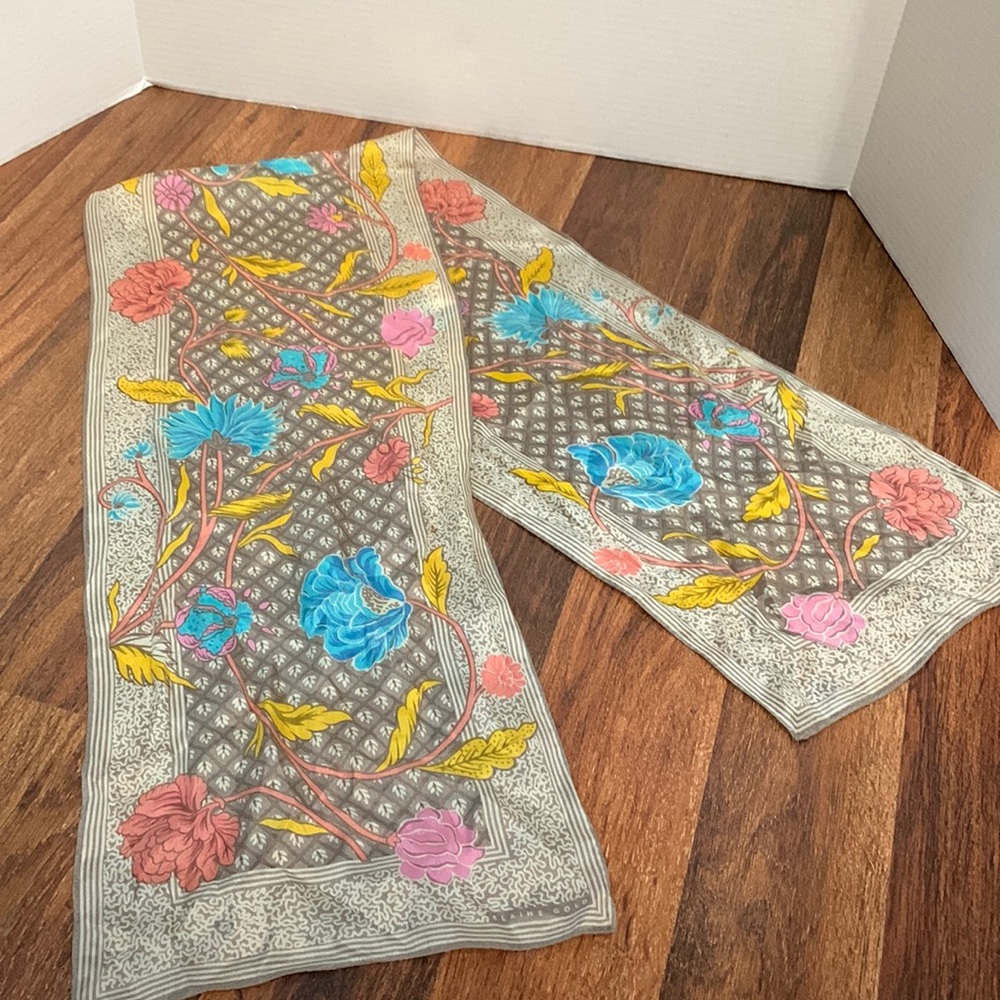 Floral Printed Lightweight Scarf in Gray, Blue & Pink